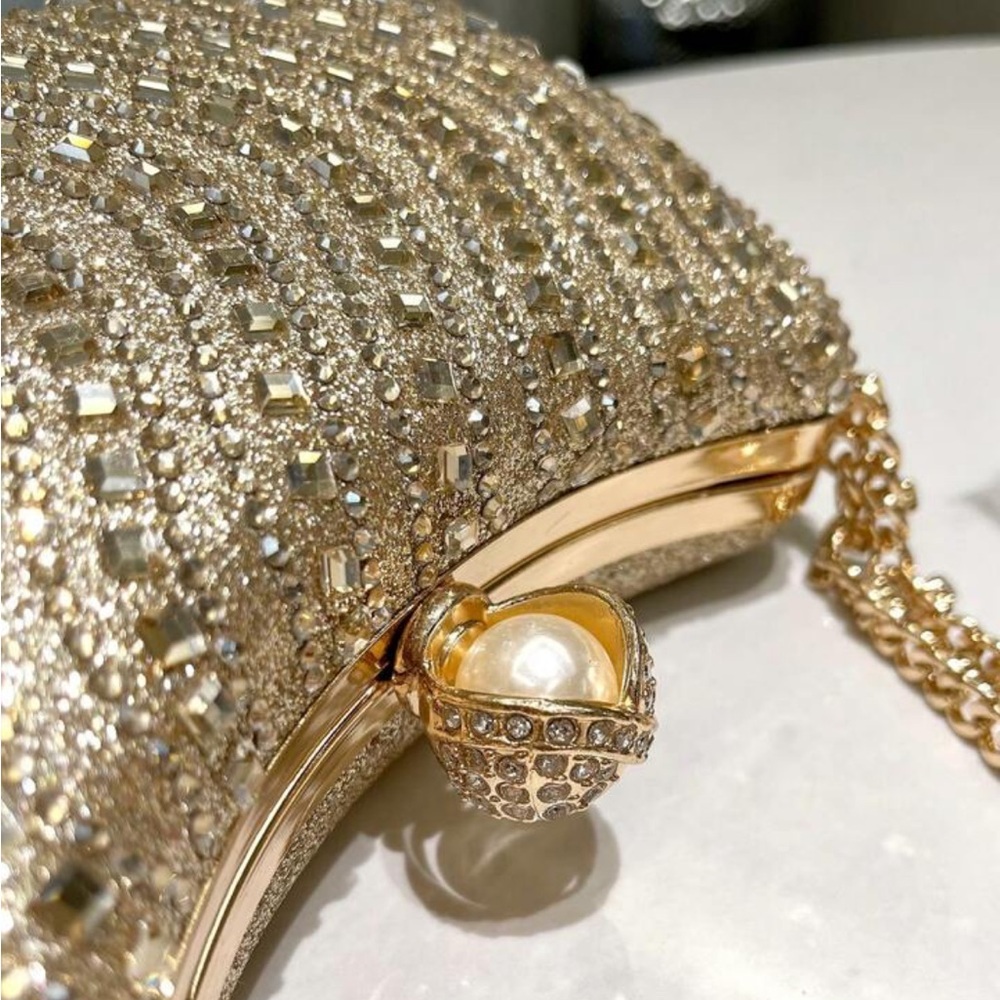 Gold Rhinestone Gem Evening crossbody Clutch NEW - Picture 8 of 9